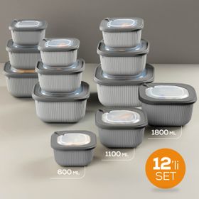 Vienev 12li 4x 600-1100-1800 ml Antrasit Mikrodalga ve Difrize Uygun Vip Kapaklı Özel Saklama Kabı Seti