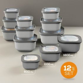 Vienev 12li 4x 600-1100-1800 ml Antrasit Mikrodalga ve Difrize Uygun Vip Kapaklı Özel Saklama Kabı Seti