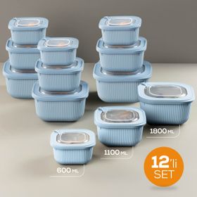 Vienev 12'li 4X 600-1100-1800 ml Mavi Mikrodalga ve Difrize Uygun Vip Kapaklı Özel Saklama Kabı Seti