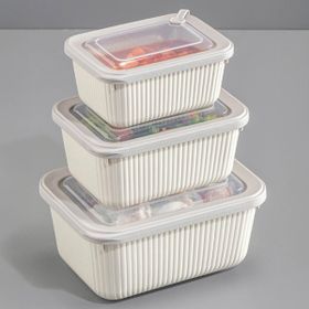 Vienev 1750-1050-600 ml Bej 1X 3'lü VIP Dikdörtgen Mikrodalga ve Difrize Uygun Saklama Kabı Seti
