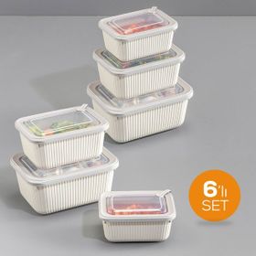 Vienev 1750-1050-600 ml Bej 2X 6'lı VIP Dikdörtgen Mikrodalga ve Difrize Uygun Saklama Kabı Seti