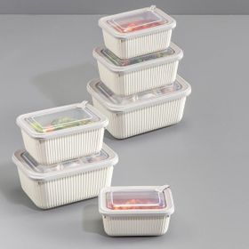 Vienev 1750-1050-600 ml Bej 2X 6'lı VIP Dikdörtgen Mikrodalga ve Difrize Uygun Saklama Kabı Seti