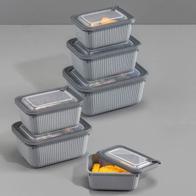 Vienev 1750-1050-600 ml Gri 2X 6'lı VIP Dikdörtgen Mikrodalga ve Difrize Uygun Saklama Kabı Seti