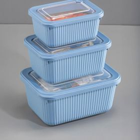 Vienev 1750-1050-600 ml Mavi 1X 3'lü VIP Dikdörtgen Mikrodalga ve Difrize Uygun Saklama Kabı Seti