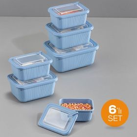 Vienev 1750-1050-600 ml Mavi 2X 6'lı VIP Dikdörtgen Mikrodalga ve Difrize Uygun Saklama Kabı Seti