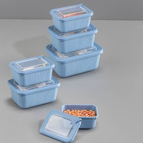 Vienev 1750-1050-600 ml Mavi 2X 6'lı VIP Dikdörtgen Mikrodalga ve Difrize Uygun Saklama Kabı Seti