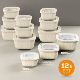 Vienev 1750-1050-600 ml VIP Bej 12 Adet Dikdörtgen Mikrodalga ve Difrize Uygun Saklama Kabı Seti