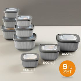 Vienev 1750-1050-600 ml VIP Gri 9 Adet Dikdörtgen Mikrodalga ve Difrize Uygun Saklama Kabı Seti