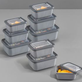 Vienev 1750-1050-600 ml VIP Gri 9 Adet Dikdörtgen Mikrodalga ve Difrize Uygun Saklama Kabı Seti