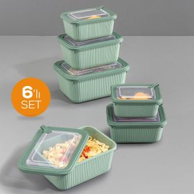 Vienev 1750-1050-600 ml Yeşil 2X 6'lı VIP Dikdörtgen Mikrodalga ve Difrize Uygun Saklama Kabı Seti