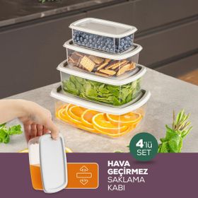 Vienev 250-500-750-1200 ml Gri 1X 4'lü Hava Geçirmez Saklama Kabı Seti