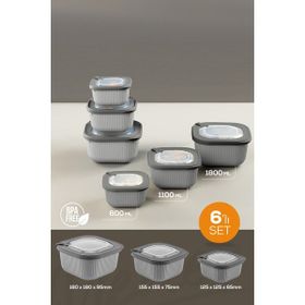 Vienev 600-1100-1800 ml Antrasit 6'lı 2X Mikrodalga ve Difrize Uygun VIP Kapaklı Özel Saklama Kabı Seti