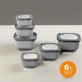Vienev 600-1100-1800 ml Antrasit 6'lı 2X Mikrodalga ve Difrize Uygun VIP Kapaklı Özel Saklama Kabı Seti