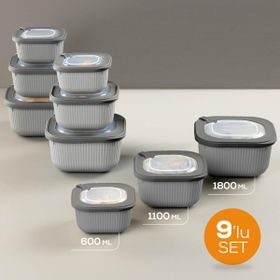 Vienev 600-1100-1800 ml Antrasit 9'lu 3X Mikrodalga ve Difrize Uygun VIP Kapaklı Özel Saklama Kabı Seti