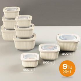 Vienev 600-1100-1800 ml Bej 9'lu 3X Mikrodalga ve Difrize Uygun VIP Kapaklı Özel Saklama Kabı Seti