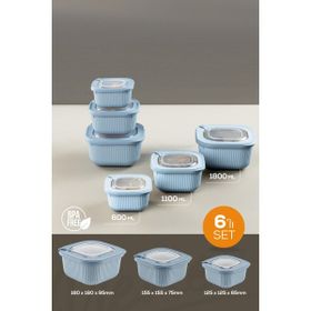 Vienev 600-1100-1800 ml Mavi 6'lı 2X Mikrodalga ve Difrize Uygun VIP Kapaklı Özel Saklama Kabı Seti