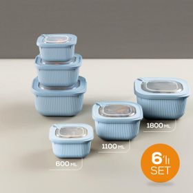 Vienev 600-1100-1800 ml Mavi 6'lı 2X Mikrodalga ve Difrize Uygun VIP Kapaklı Özel Saklama Kabı Seti