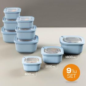 Vienev 600-1100-1800 ml Mavi 9'lu 3X Mikrodalga ve Difrize Uygun VIP Kapaklı Özel Saklama Kabı Seti