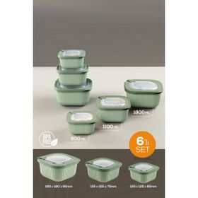 Vienev 600-1100-1800 ml Yeşil 6'lı 2X Mikrodalga ve Difrize Uygun VIP Kapaklı Özel Saklama Kabı Seti