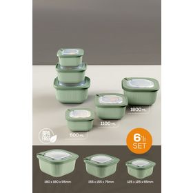 Vienev 600-1100-1800 ml Yeşil 6'lı 2X Mikrodalga ve Difrize Uygun VIP Kapaklı Özel Saklama Kabı Seti