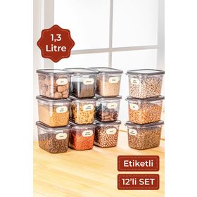 Vienev Etiketli 12 li Sızdırmaz Premium Vakumlu Baharatlık Seti