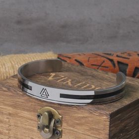 Viking Iskandinav Nordik Desenli Kelepçe Açık Tarz Çelik Bileklik