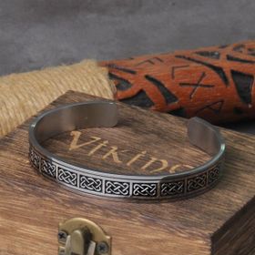 Viking Iskandinav Nordik Desenli Kelepçe Açık Tarz Çelik Bileklik