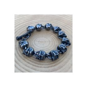Viking Kurukafa Skull Klipsli Gotik Tarz 316L Paslanmaz Kararmaz Saf Çelik Bileklik