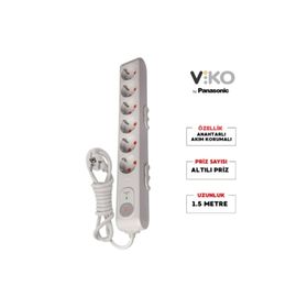 Viko 1.5 mt 282J Akım Korumalı Anahtarlı Çocuk Korumalı 6'lı Çoklu Priz