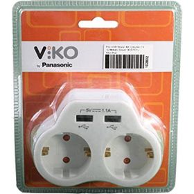 Viko 2A 2'li Topraklı ve USB Çıkışlı Fiş Priz