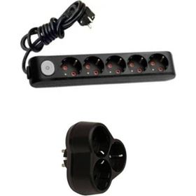 Viko 90137505 Multi-Led Siyah Anahtarlı Topraklı Kablolu Çocuk Korumalı 5 mt Beşli Grup Priz