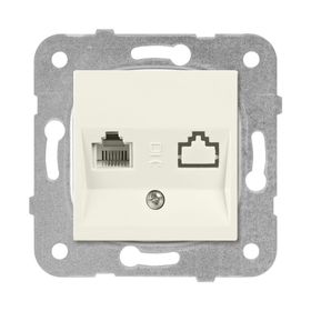Viko 90967235 Meridian Karre Rj45 Cat5E Rj11 Çerçeve Hariç Düğme Kapak Mekanizmalı Krem Data-Nümeris Telefon Prizi