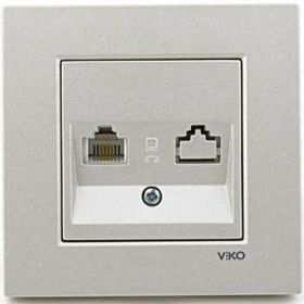 Viko Artline Novella Metalik Beyaz Tekli Data Cat 6 Çerçeveli İnternet Prizi