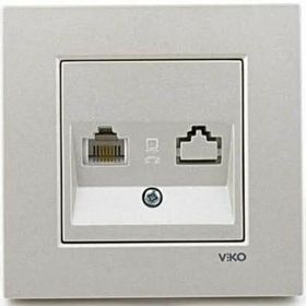 Viko Artline Novella Metalik Beyaz Tekli Data Cat 6 Çerçeveli İnternet Prizi