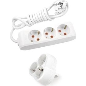 Viko Beyaz Set Multi-Let 3'lü Topraklı Çocuk Korumalı Grup Priz 3 Metre Kablo & 3'lü Yonca Fiş-Priz