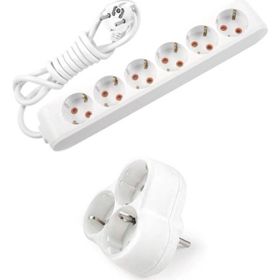 Viko Beyaz Set Multi-Let 3'lü Topraklı Çocuk Korumalı Grup Priz 3 Metre Kablo & 3'lü Yonca Fiş-Priz