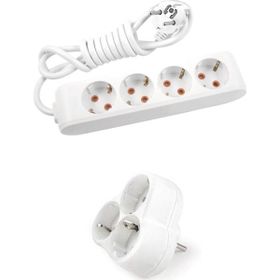 Viko Beyaz Set Multi-Let 3'lü Topraklı Çocuk Korumalı Grup Priz 3 Metre Kablo & 3'lü Yonca Fiş-Priz