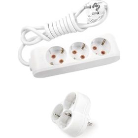 Viko Beyaz Set Multi-Let 3'lü Topraklı Çocuk Korumalı Grup Priz 3 Metre Kablo & 3'lü Yonca Fiş-Priz