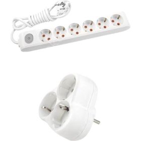 Viko Beyaz Set Multi-Let 3'lü Topraklı Çocuk Korumalı Grup Priz 3 Metre Kablo & 3'lü Yonca Fiş-Priz