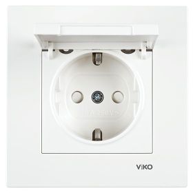 Viko Karre 90967012 Beyaz Çerçevesiz Ç.K. Kapaklı Topraklı Priz