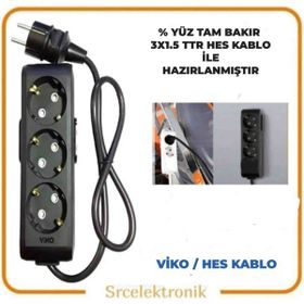 Viko Multi-Let 3'lü 3x1.5 15 m Hes Kablo Tam Bakır Topraklı Çocuk Korumalı Uzatma