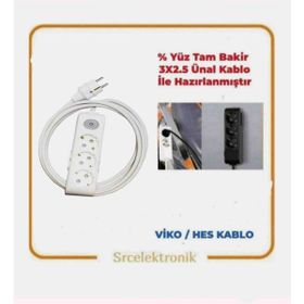 Viko Multi-Let 3'lü 3x2.5 18 m Öznur Kablo Tam Bakır Anahtarlı Topraklı Çocuk Korumalı Uzatma Grup Priz