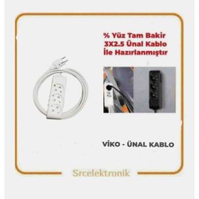 Viko Multi-Let 3'lü 3x2.5 20 m Topraklı Çocuk Korumalı Ünal Kablo Tam Bakır Uzatma