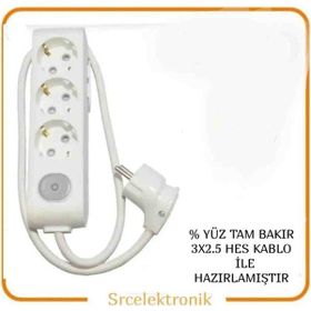Viko Multi-Let 3'lü 3x2.5 25 m Öznur Kablo Tam Bakır Anahtarlı Topraklı Çocuk Korumalı Uzatma Grup Priz