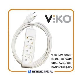 Viko Multi-Let 3'lü 3x2.5 25 m Öznur Kablo Tam Bakır Topraklı Çocuk Korumalı Uzatma Grup Priz