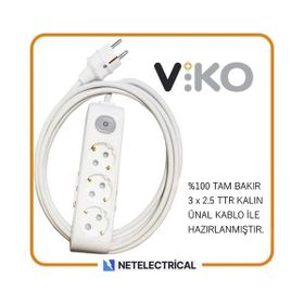 Viko Multi-Let 3'lü 3x2.5 35 m Öznur Kablo Tam Bakır Anahtarlı Topraklı Çocuk Korumalı Uzatma Grup Priz