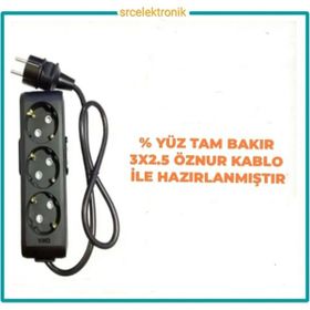 Viko Multi-Let 3'lü 3x2.5 4 m Öznur Kablo Tam Bakır Topraklı Çocuk Korumalı Siyah Antrasit Uzatma Grup Priz