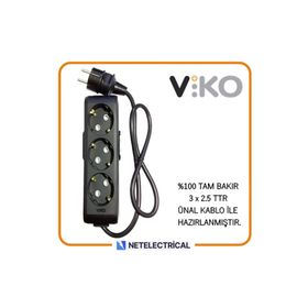 Viko Multi-Let 3'lü 3x2.5 5 m Öznur Kablo Tam Bakır Topraklı Çocuk Korumalı Siyah Antrasit Uzatma Grup Priz