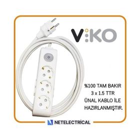 Viko Multi-Let 3'lü 3x2.5 7 m Öznur Kablo Tam Bakır Anahtarlı Topraklı Çocuk Korumalı Uzatma Grup Priz