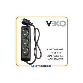 Viko Multi-let 3'lü Topraklı 1 Metre Kablolu Çocuk Korumalı Priz
